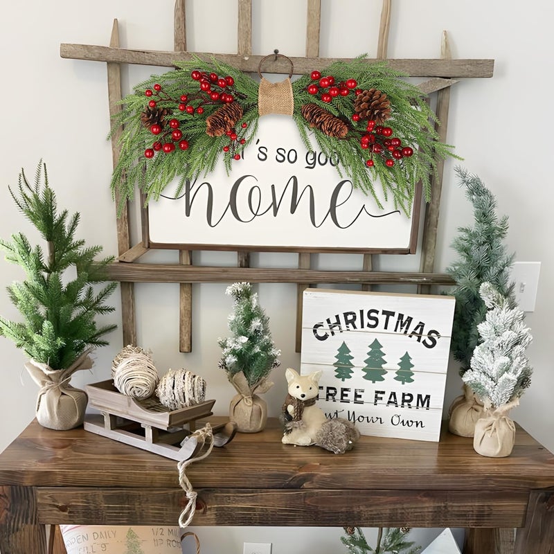 Arborus 2PCS Artificial Christmas Swags with Norfolk Pine, Red Berries and Pinecones, 24" Christmas Thanksgiving Decorations for Front Door, Mantel, Staircase, Window, Xmas Décor - Image 4
